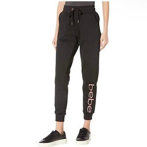 BEBE Sport Fleece Rose Gold Logo Black Jogger Pants/Sz:2X/NWT
